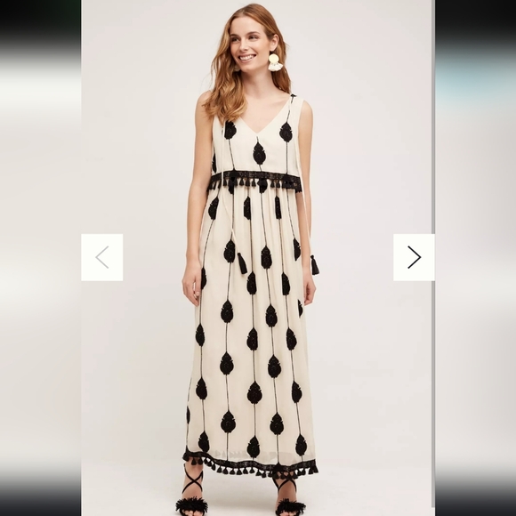Anthropologie Dresses & Skirts - Moulinette Soeurs Embroidered Medallion Black and Cream Beaded Maxi Dress Sz 0
